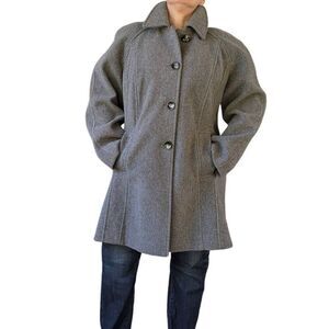 East 5th Wool Gray Peacoat Overcoat Pockets Lined Size 2X Pleated Shoulder Pads